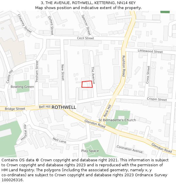 3, THE AVENUE, ROTHWELL, KETTERING, NN14 6EY: Location map and indicative extent of plot