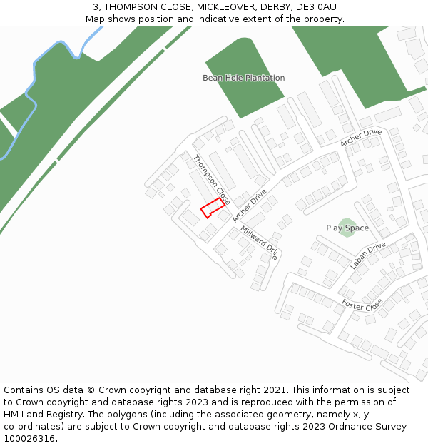 3, THOMPSON CLOSE, MICKLEOVER, DERBY, DE3 0AU: Location map and indicative extent of plot