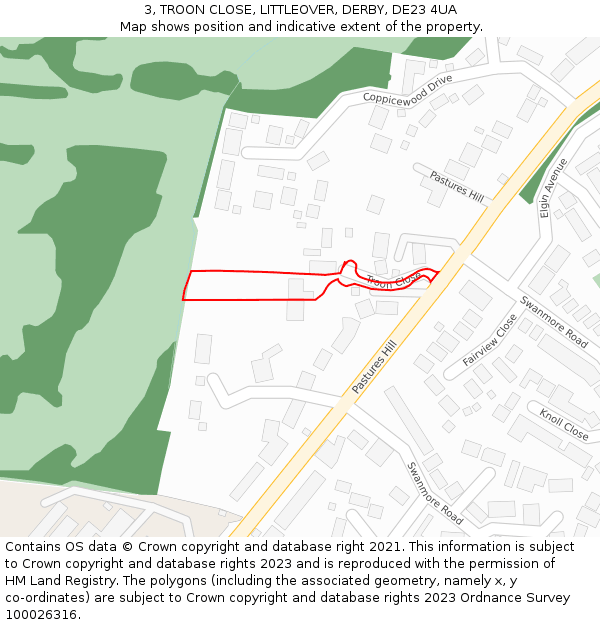 3, TROON CLOSE, LITTLEOVER, DERBY, DE23 4UA: Location map and indicative extent of plot