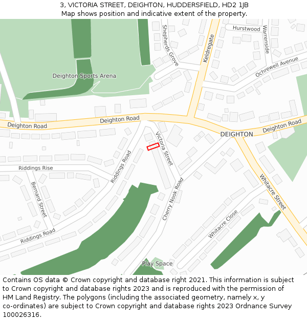 3, VICTORIA STREET, DEIGHTON, HUDDERSFIELD, HD2 1JB: Location map and indicative extent of plot
