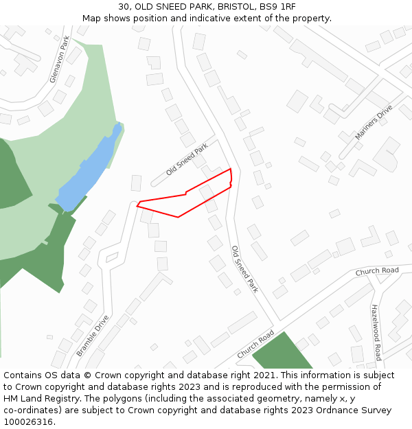 30, OLD SNEED PARK, BRISTOL, BS9 1RF: Location map and indicative extent of plot