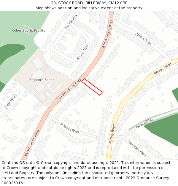 30, STOCK ROAD, BILLERICAY, CM12 0BE: Location map and indicative extent of plot
