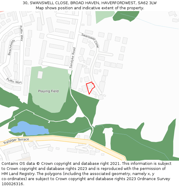 30, SWANSWELL CLOSE, BROAD HAVEN, HAVERFORDWEST, SA62 3LW: Location map and indicative extent of plot