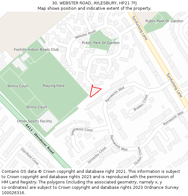 30, WEBSTER ROAD, AYLESBURY, HP21 7FJ: Location map and indicative extent of plot