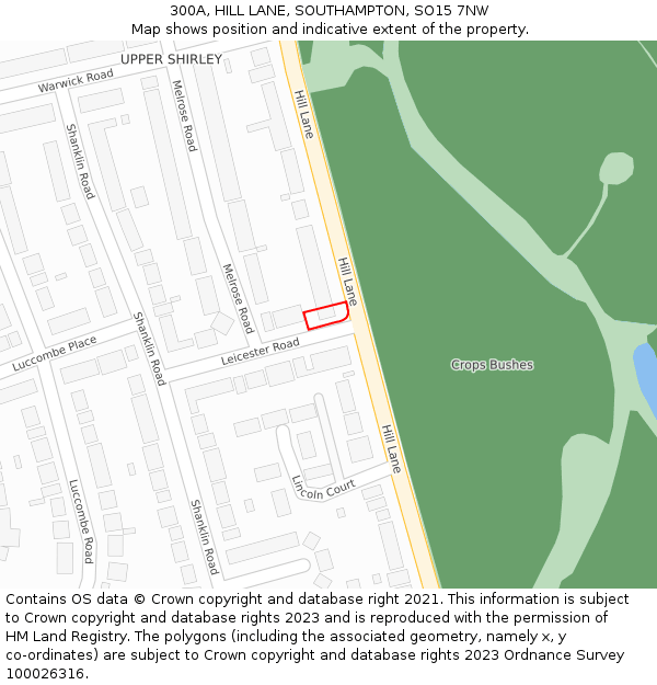 300A, HILL LANE, SOUTHAMPTON, SO15 7NW: Location map and indicative extent of plot