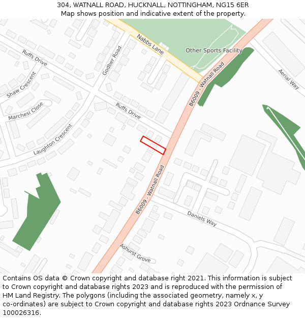 304, WATNALL ROAD, HUCKNALL, NOTTINGHAM, NG15 6ER: Location map and indicative extent of plot