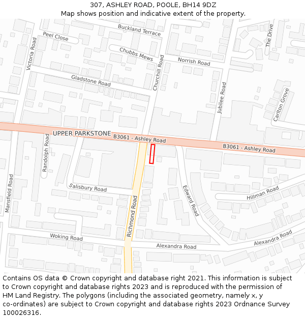 307, ASHLEY ROAD, POOLE, BH14 9DZ: Location map and indicative extent of plot