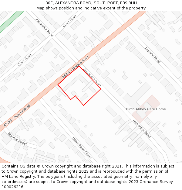 30E, ALEXANDRA ROAD, SOUTHPORT, PR9 9HH: Location map and indicative extent of plot