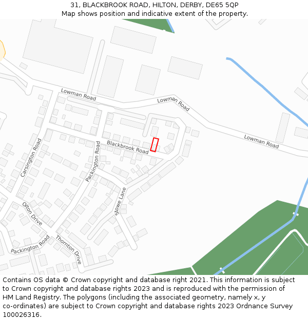 31, BLACKBROOK ROAD, HILTON, DERBY, DE65 5QP: Location map and indicative extent of plot