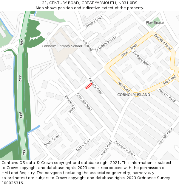 31, CENTURY ROAD, GREAT YARMOUTH, NR31 0BS: Location map and indicative extent of plot