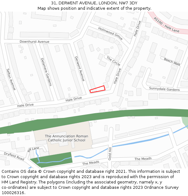 31, DERWENT AVENUE, LONDON, NW7 3DY: Location map and indicative extent of plot
