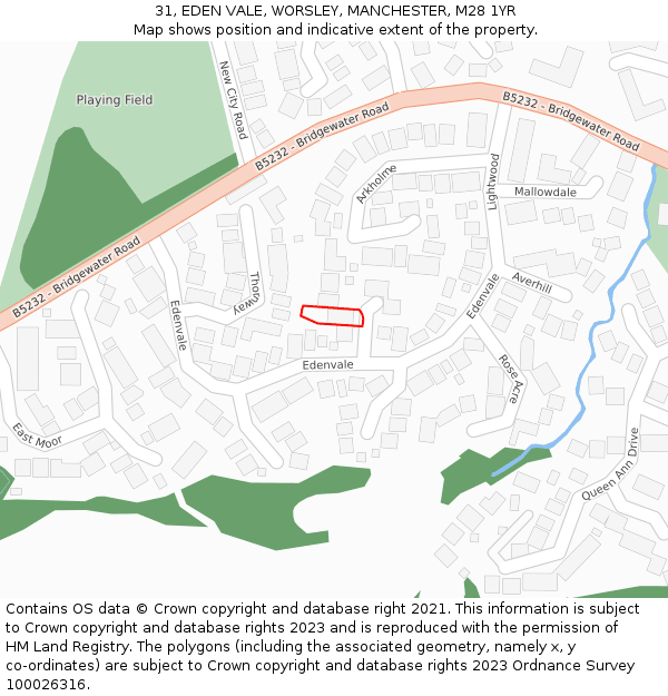 31, EDEN VALE, WORSLEY, MANCHESTER, M28 1YR: Location map and indicative extent of plot