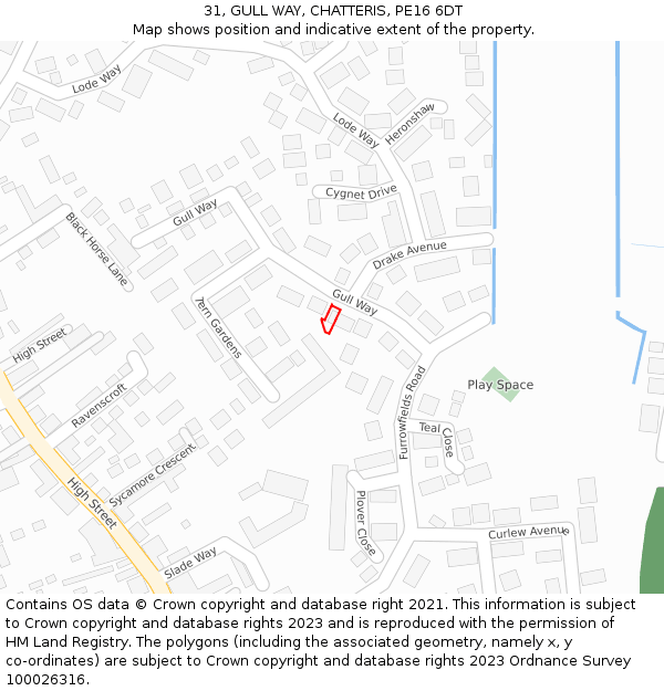 31, GULL WAY, CHATTERIS, PE16 6DT: Location map and indicative extent of plot