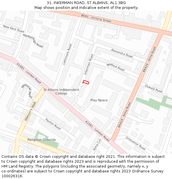 31, INKERMAN ROAD, ST ALBANS, AL1 3BG: Location map and indicative extent of plot