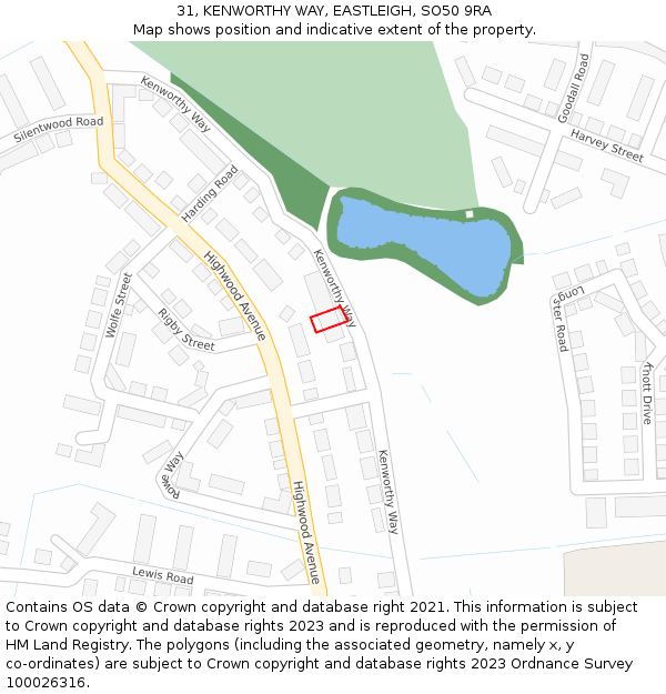 31, KENWORTHY WAY, EASTLEIGH, SO50 9RA: Location map and indicative extent of plot