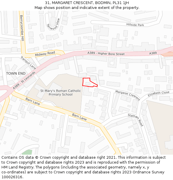 31, MARGARET CRESCENT, BODMIN, PL31 1JH: Location map and indicative extent of plot