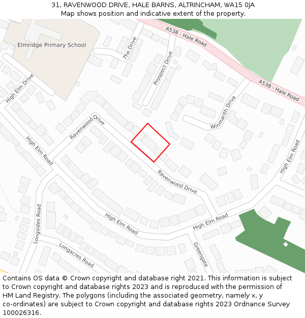 31, RAVENWOOD DRIVE, HALE BARNS, ALTRINCHAM, WA15 0JA: Location map and indicative extent of plot