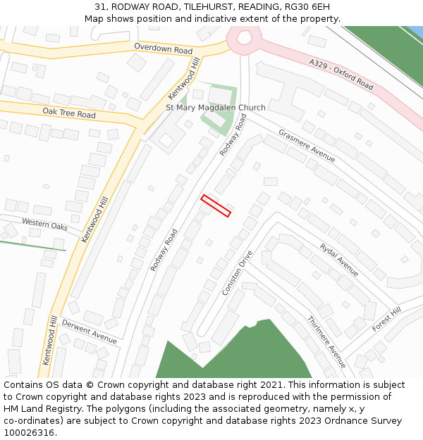31, RODWAY ROAD, TILEHURST, READING, RG30 6EH: Location map and indicative extent of plot
