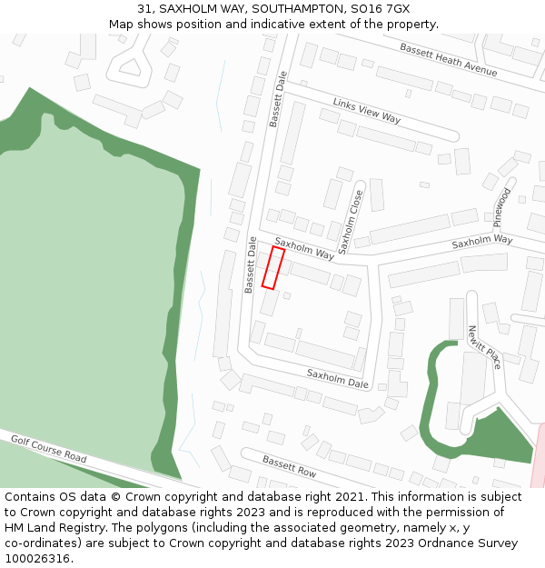 31, SAXHOLM WAY, SOUTHAMPTON, SO16 7GX: Location map and indicative extent of plot