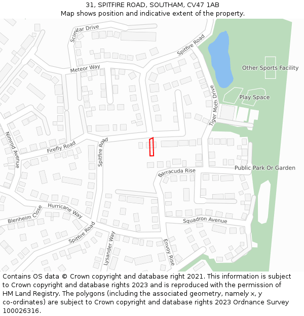31, SPITFIRE ROAD, SOUTHAM, CV47 1AB: Location map and indicative extent of plot