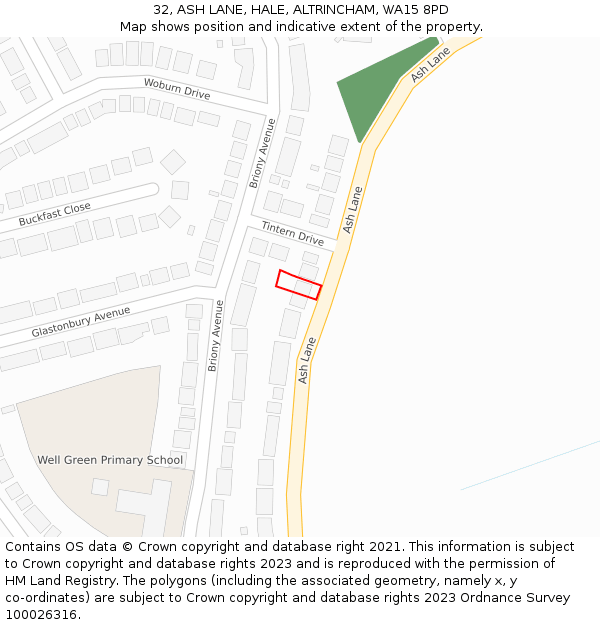 32, ASH LANE, HALE, ALTRINCHAM, WA15 8PD: Location map and indicative extent of plot