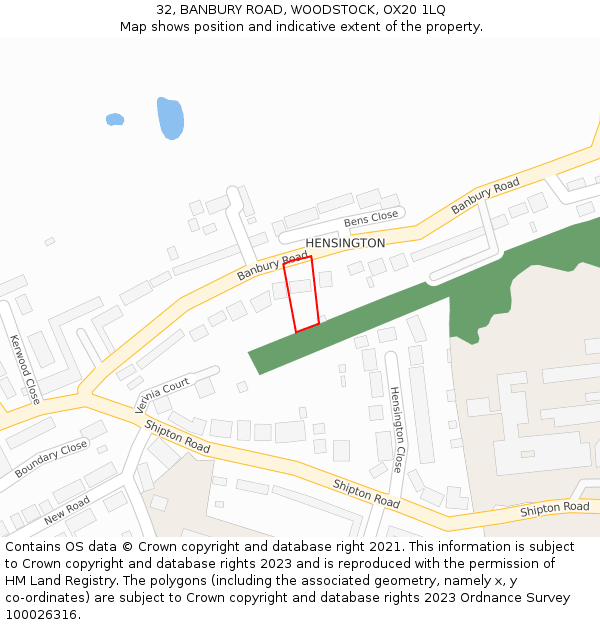 32, BANBURY ROAD, WOODSTOCK, OX20 1LQ: Location map and indicative extent of plot