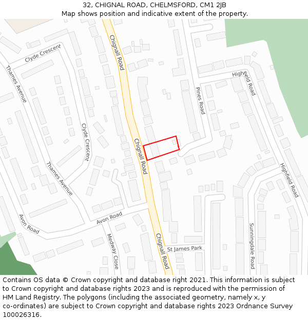 32, CHIGNAL ROAD, CHELMSFORD, CM1 2JB: Location map and indicative extent of plot