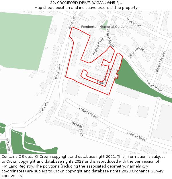 32, CROMFORD DRIVE, WIGAN, WN5 8JU: Location map and indicative extent of plot