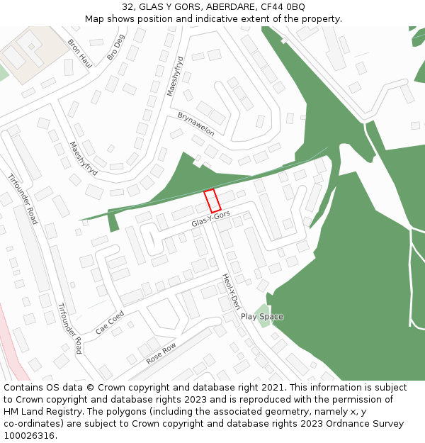 32, GLAS Y GORS, ABERDARE, CF44 0BQ: Location map and indicative extent of plot