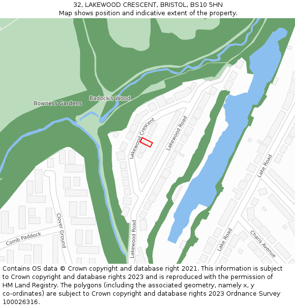 32, LAKEWOOD CRESCENT, BRISTOL, BS10 5HN: Location map and indicative extent of plot
