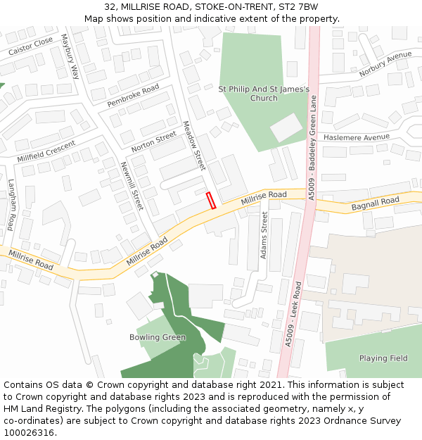 32, MILLRISE ROAD, STOKE-ON-TRENT, ST2 7BW: Location map and indicative extent of plot