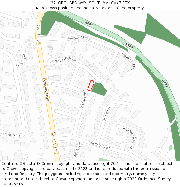 32, ORCHARD WAY, SOUTHAM, CV47 1EX: Location map and indicative extent of plot