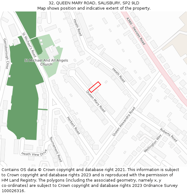 32, QUEEN MARY ROAD, SALISBURY, SP2 9LD: Location map and indicative extent of plot