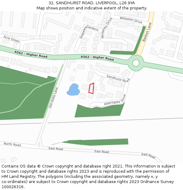 32, SANDHURST ROAD, LIVERPOOL, L26 9YA: Location map and indicative extent of plot