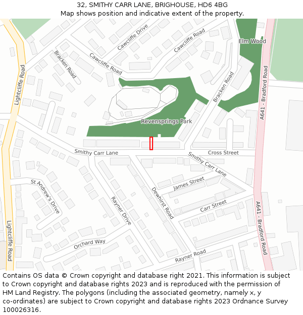 32, SMITHY CARR LANE, BRIGHOUSE, HD6 4BG: Location map and indicative extent of plot