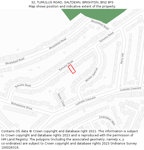 32, TUMULUS ROAD, SALTDEAN, BRIGHTON, BN2 8FS: Location map and indicative extent of plot