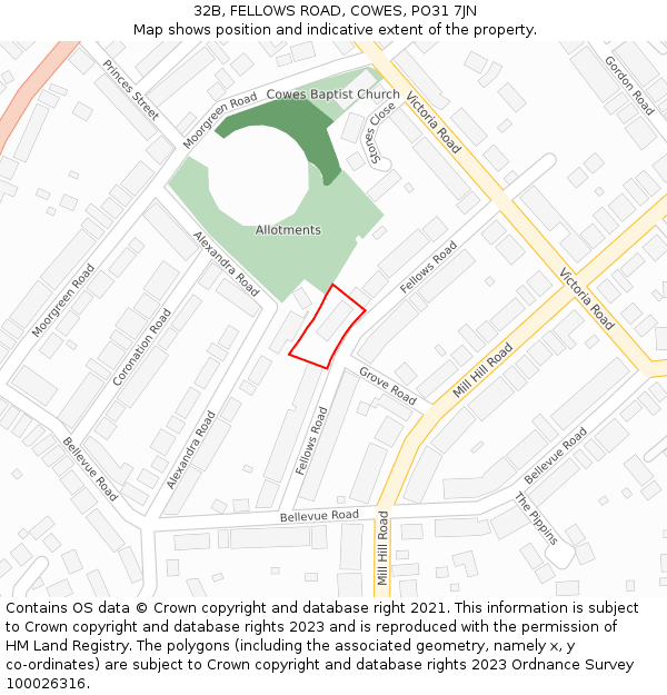 32B, FELLOWS ROAD, COWES, PO31 7JN: Location map and indicative extent of plot