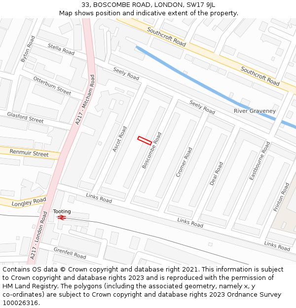 33, BOSCOMBE ROAD, LONDON, SW17 9JL: Location map and indicative extent of plot
