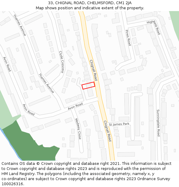 33, CHIGNAL ROAD, CHELMSFORD, CM1 2JA: Location map and indicative extent of plot