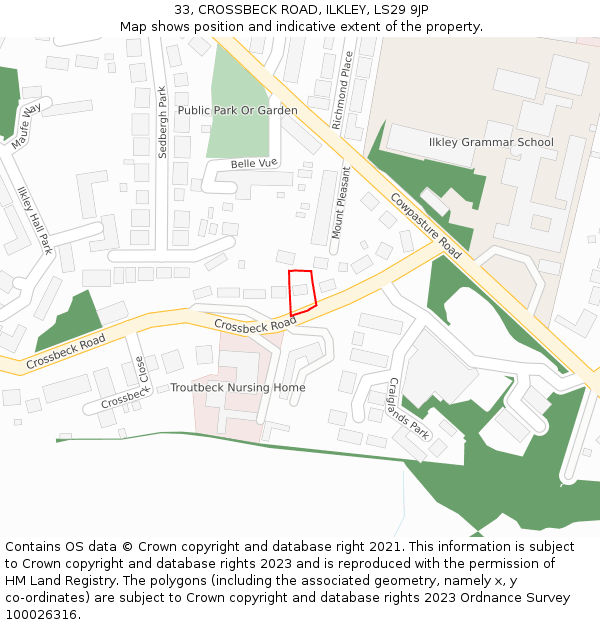 33, CROSSBECK ROAD, ILKLEY, LS29 9JP: Location map and indicative extent of plot