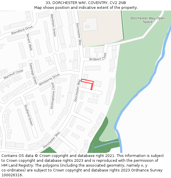 33, DORCHESTER WAY, COVENTRY, CV2 2NB: Location map and indicative extent of plot