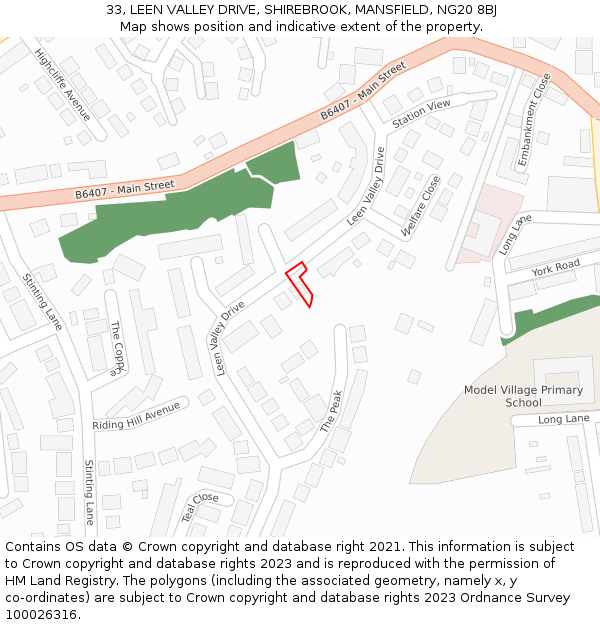 33, LEEN VALLEY DRIVE, SHIREBROOK, MANSFIELD, NG20 8BJ: Location map and indicative extent of plot