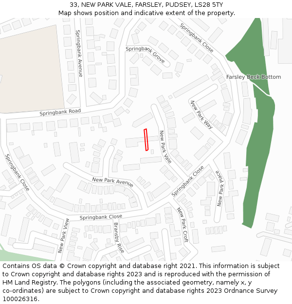 33, NEW PARK VALE, FARSLEY, PUDSEY, LS28 5TY: Location map and indicative extent of plot