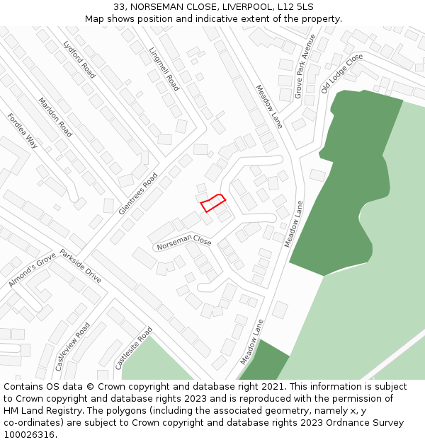 33, NORSEMAN CLOSE, LIVERPOOL, L12 5LS: Location map and indicative extent of plot