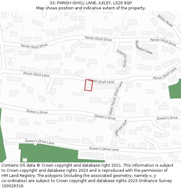 33, PARISH GHYLL LANE, ILKLEY, LS29 9QP: Location map and indicative extent of plot