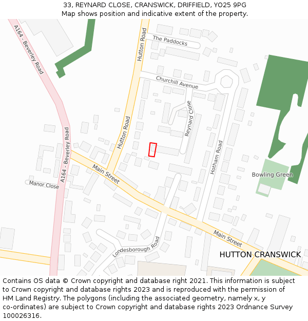 33, REYNARD CLOSE, CRANSWICK, DRIFFIELD, YO25 9PG: Location map and indicative extent of plot