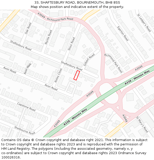 33, SHAFTESBURY ROAD, BOURNEMOUTH, BH8 8SS: Location map and indicative extent of plot