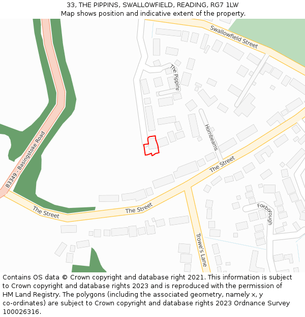 33, THE PIPPINS, SWALLOWFIELD, READING, RG7 1LW: Location map and indicative extent of plot
