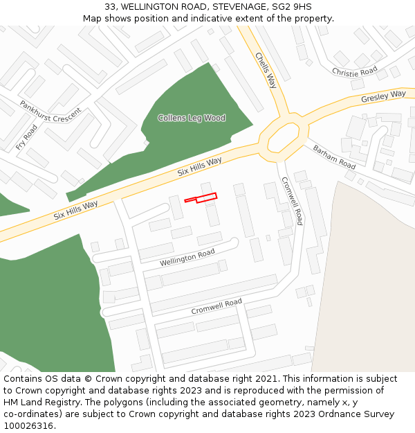 33, WELLINGTON ROAD, STEVENAGE, SG2 9HS: Location map and indicative extent of plot