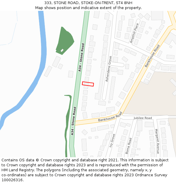 333, STONE ROAD, STOKE-ON-TRENT, ST4 8NH: Location map and indicative extent of plot